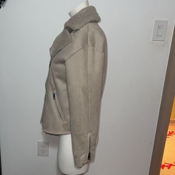H&M Faux Suede Shearling-Lined Biker Jacket Size 2 - Picture 5 of 14